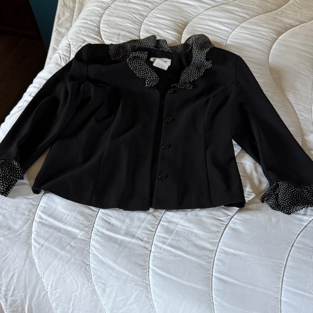 Chic Black Women's Blazer with Polka Dot Trim